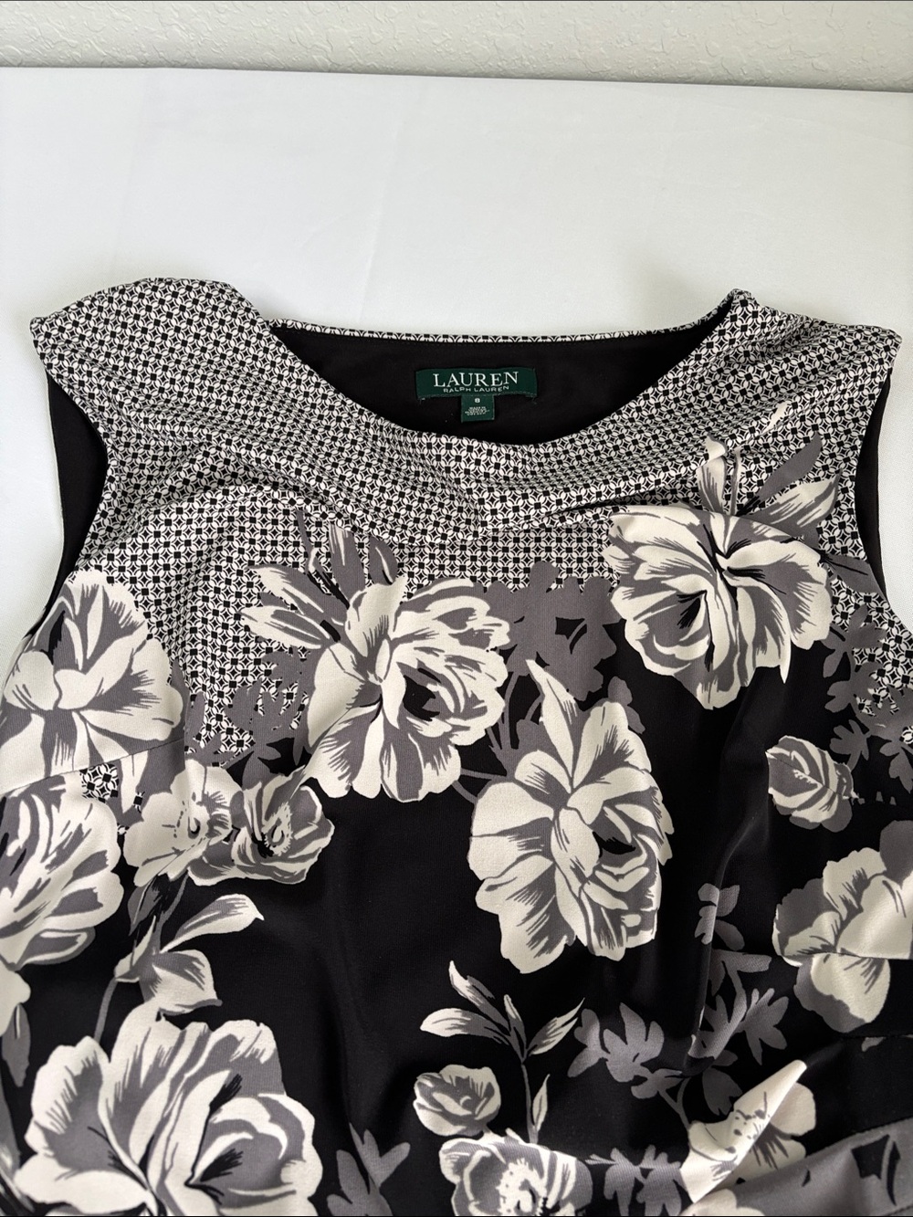 Lauren Ralph Lauren Black White Floral Sheath Dress Women’s Career Cocktail - Picture 2 of 5